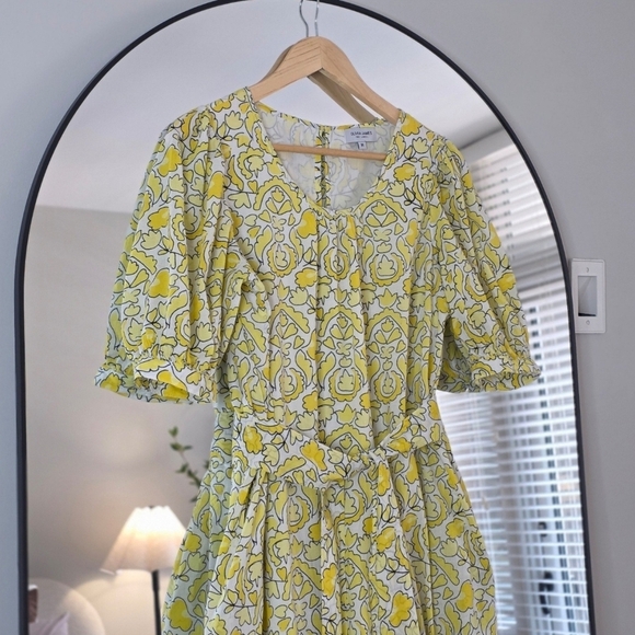 Olivia James The Label Scoop Neck Puff Sleeve Belted Midi Dress, Size Medium - Picture 3 of 10